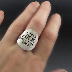 You will love wearing this personalized hand stamped sterling silver ring. Let this statement piece reflect your personality and spirit. Be brave! This round centerpiece can be hand stamped with names, dates, longitude/latitude coordinates or inspirational words. This ring will hold up to 5 lines of text. Each line will hold a MAXIMUM of 8 letters/numbers/characters. Click the link below for my PERSONALIZED SQUARE RING: https://www.etsy.com/listing/611538793/sterling-silver-personalized-square-r Letter Stamps, Cross Ring, Square Rings, Oval Rings, Silver Cuff, Letters And Numbers, Custom Rings, Graduation Gifts, Custom Items