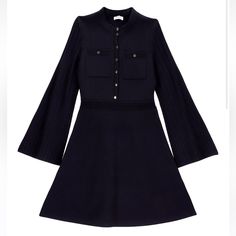 Brand New With Tags! Fits Like A Size Medium. Service Women, Sandro Paris, Panel Dress, Ruffle Collar, Crepe Dress, Military Fashion, Skater Dress, Full Sleeve, Flare Dress