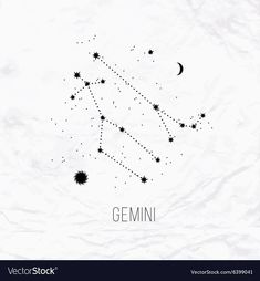 the zodiac sign gemini on crumpled paper with stars and moon in the sky