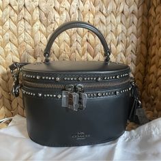 Coach X Selena Gomez Trail Bag Black Leather W/ Crystal Embellishment, Gunmetal, Crossbody, Zipper Box Bag - Nwt - Never Used - Rare, Mint Condition - “Never Perfect Always Me” 7 3/4” (L) X 5 1/4” (H) X 4 1/2” (W) Bags Coach, Box Bag, Crystal Embellishment, Selena Gomez, Coach Bags, Mint Condition, Embellishments, Black Leather, Bag Lady