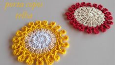 two crocheted doily are shown with the words, porita eglis tehla