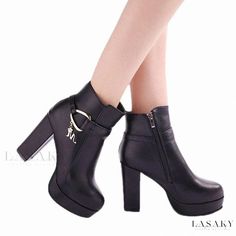 Lasaky - Chic Retro Slim Ankle Boots with Chunky Heels and Martin Boots – Exude Style and Sophistication Chunky Heel Platform Sandals, Rough Heels, Colored Sandals, Chunky Heel Ankle Boots, Stiletto Shoes, Platform Heels Chunky, Heel Ankle Boots, Shoe Sole, Martin Boots