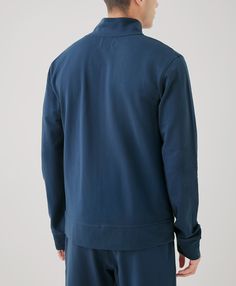 Men's French Navy Stretch French Terry Track Jacket L. Super soft organic men's Stretch French Terry Track Jacket from Wear PACT. Fair Trade Factory. GOTS Certified Organic Cotton Relaxed Fit Outerwear With Ribbed Funnel Neck, Solid Half-zip Outerwear For Loungewear, Half-zip Loungewear Outerwear, Sporty Loungewear Outerwear With Funnel Neck, Casual Cotton Outerwear With Funnel Neck, Casual Cotton Funnel Neck Outerwear, Relaxed Fit Half-zip Outerwear With Ribbed Collar, Relaxed Fit Half-zip Outerwear For Loungewear, Solid Color Outerwear With Ribbed Cuffs And Funnel Neck