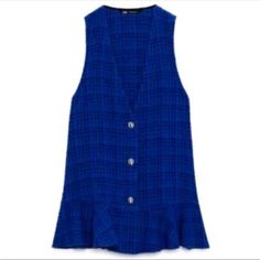 Never Worn. New With Tags. Blue Pinafore Dress, Tweed Mini Dress, Zara Tweed, Royal Blue Dress, Dress Zara, Pinafore Dress, Large Size Dresses, Zara Dresses, Blue Dress