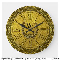 an ornate gold clock with roman numerals on the face and numbers in different languages