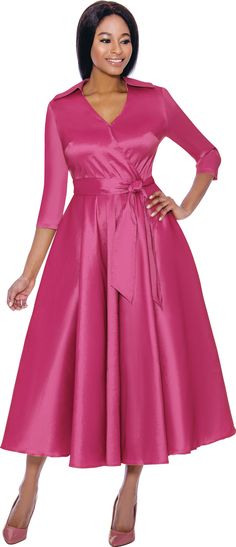 Terramina 7869 fuchsia dress Pink Belted V-neck Midi Dress, Elegant Pink Belted Midi Dress, Pink A-line Dress With Solid Color, Pink Party Midi Dress, Pink Solid Color Midi Dress For Party, Pink Solid Color Party Midi Dress, Pink Belted Dresses For Evening, Pink Belted Evening Dresses, Long Sleeve Pink Belted Midi Dress