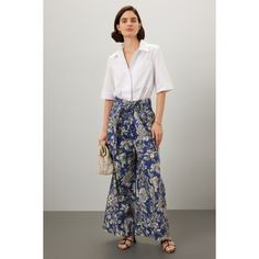 Blue floral print twill (97% Cotton, 3% Spandex). Pants. Front zipper closure. 26.5" inseam. 16.5" rise. 33" leg opening. Imported. Adam Lippes, Spandex Pants, Crisp White Shirt, Printed Trousers, Rent The Runway, Closet Designs, Blue Floral Print, Cropped Trousers, White Shirt