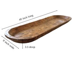 a large wooden tray with measurements for the top and bottom section, including 3 5 deep