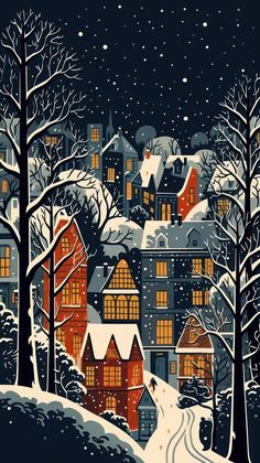 Christmas old town snow night outdoors drawing nature.  | premium image by rawpixel.com / Rob Winter Village Illustration, Christmas Town Drawing, Outdoors Drawing, Christmas Scene Drawing, Town Drawing, Snow Night, Drawing Nature, Scene Drawing