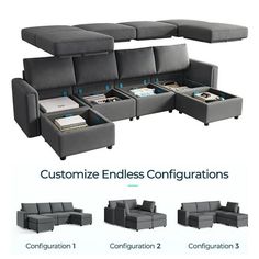 the sectional sofa is designed to be used as a coffee table and storage compartment for various items