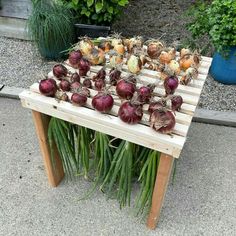 there are many different types of vegetables on the table outside in the yard or garden