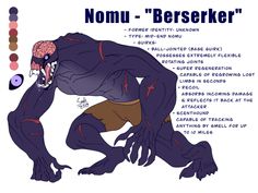 an image of a cartoon character with the words nomu - berseker