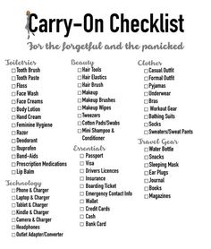 a checklist with the words carry - on checklist written in black and white