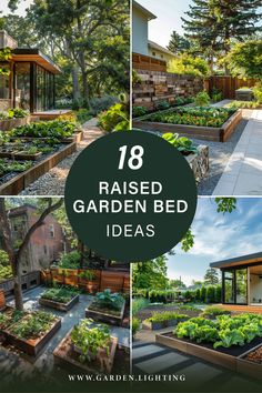 a series of photos of raised garden beds with text overlay Raised Garden Ideas, Unique Raised Garden Beds, Creative Raised Garden Beds, Beautiful Raised Garden Beds, Raised Garden Bed Ideas, Garden Bed Ideas, Garden Bed Layout, Upcycled Items, Raised Bed Garden Design