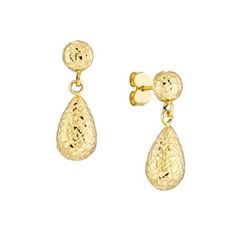 14K Yellow Gold D/C Round Post Dangle Tear Drop Earrings - Women. A wonderful piece of jewelry, our D/C (Diamond Cut) drop earrings are unique, elegant, and can be worn with a variety of outfits. Dangling down below the earlobe, their stationary design makes them an interesting addiction to anyones' collection. They can be worn with both formal and casual outfits, making them a versatile accessory. Fitted with a post and butterfly backing for a secure fit. Size: one size.  Gender: female.  Age G Tear Drop Earrings, Stationary Design, Earrings Women, Tear Drop, Diamond Cut, Teardrop Earrings, Gender Female, Womens Watches, Women's Earrings