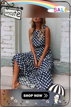 Retro Modest Polka Dot Maxi Dress Sundress Polka Dot Long Dress, Polka Dot Maxi Dress, Polka Dot Maxi Dresses, Dresses By Length, Brown Dress, Long Maxi Dress, White Polka Dot, Women's Fashion Dresses, Sundress