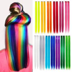 Rainbow Hair Extensions, Colored Hair Extensions, Straight Hair Extensions, Long Hair Extensions, Hair Extensions Best, Fake Hair, Synthetic Hair Extensions, Colorful Hair, Clip In Hair