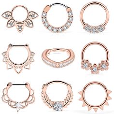 PRICES MAY VARY. UNIQUE SET: One Order Including 9 Pieces Septum Jewelry in 9 Different Style,Set Comes with a Black Velvet Pouch. Economical Price and Worth Purchasing. PROPER SIZE: Gauge: 16G(1.2mm); Inner Diameter: 10mm(3/8inch); Ball Size: 3mm; Color: Rose Gold. MATERIAL: Made of High Quality 316L Stainless Steel, Nickel and Lead Free, Hypoallergenic, Safe for Sensitive Skin. Highly Polished Finishing and Strict Metal Electroplating Craft Makes Super Smooth and Shiny Surface. MULTIFUNCTIONAL Monroe Piercing Jewelry, Tragus Earrings Hoop, Septum Piercing Jewelry, Monroe Piercings, Septum Nose Rings, Septum Nose, Septum Clicker, Earrings Hoops, Septum Jewelry