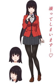 an anime character with long black hair wearing a red jacket and plaid skirt, standing in front of a white background