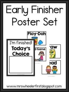 an early finisher poster set with pictures and words to help students learn how to read