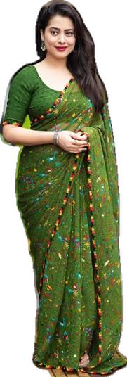 Green Color Saree, Party Wear Traditional, Party Wear Saree, Wear Saree, Georgette Fabric, Traditional Sarees, Party Wear Sarees, Blouse Length, Green Fashion