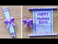 two pictures of mother's day decorations made out of toilet paper