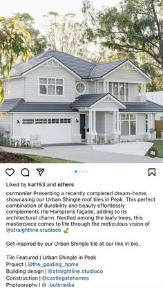 the front page of an instagramted post showing a white house with black roof