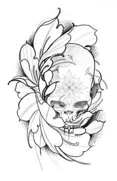 a skull and flower tattoo design