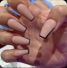 Black Outline French Tip Nails Coffin, Color Neutral Nails, Nails Modern Design, 2000s Acrylic Nails, Nail Inspo Baddie, Nail Color And Design, Trending Nail Colors, Nail Colors And Designs, Stunning Nails