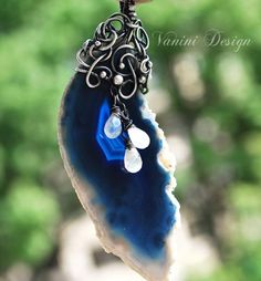 image 4 Bohemian Wire Wrapped Chalcedony Jewelry, Bohemian Chalcedony Wire Wrapped Jewelry, Handmade Bohemian Agate Geodes, Handmade Blue Geodes As Gifts, Handmade Blue Geodes As A Gift, Handmade Blue Geodes For Gifts, Handmade Blue Geodes For Gift, Bohemian Agate Geodes, Unique Blue Moonstone Necklace