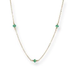 Gorgeous natural Zambian emeralds make this dainty necklace a stunner! This necklace features 3 genuine (untreated) emeralds on your choice of 14k gold filled or sterling silver chain. The chain length has a 2 inch extender to allow it to be worn at different lengths. The length options start at 15-17 inches. Emerald is the May birthstone and this necklace is the perfect gift for a May birthday. Your new necklace will arrive in a complimentary gift box. To see other jewelry from Austin Down to E Green Necklaces, May Birthday, Alexandria Va, Zambian Emerald, Necklace Green, May Birthstone, Emerald Necklace, Green Necklace, Necklaces For Women