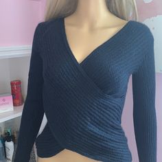 Bnwt Hollister Criss Cross Knitted Sweater. Very Slightly Cropped With Regular Waisted Jeans But With High Waisted Jeans Not At All. Such A Cute Sweater. Chic Blue Soft Knit Top, Blue Fitted V-neck Knit Top, Fitted Blue V-neck Knit Top, Blue Knitted V-neck Top, Fitted Soft Knit Blue Top, Fitted Blue Soft Knit Top, Blue V-neck Knitted Top, Blue Soft Knit V-neck Top, Blue Fitted Soft Knit Sweater