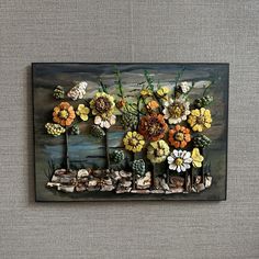 a painting on the wall with flowers and plants in it's centerpieces