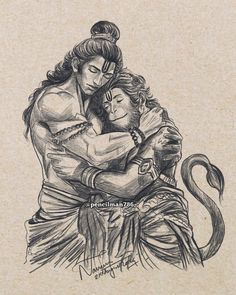 a drawing of a man hugging a woman with a monkey on his shoulder and the words,