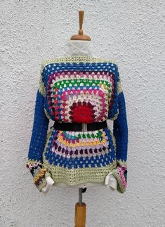 SUPRISE! Be ready for your gift randomly added to your package :) We offer always free shipping and additional gifts only for you! This Sweater is Rainbow Inspired multicolor designed and knitted by hand. Be yourself with this Hippy Sweater Artwork! Use it with your jeans, shorts, ethnic clothes, in fall, spring and winter with simple base clothes! High quality materials and hygienic production coditions are our priorities. All of our yarns, wools, strings and other materials are allergically te Hippy Sweater, Pop Art Abstract, Hippie Sweaters, Sweater Colorful, Ethnic Clothes, Sweater Boho, Hippie Clothing, Blue Mandala, Womens Sweaters