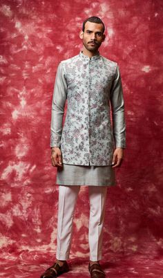 Short Kurta And Pants, Kurta And Pants, Nehru Jacket For Men, Sleeveless Kurta, Seema Gujral, High End Clothing, Wedding Kurta For Men, Wedding Dresses Men Indian, Blue Kurta