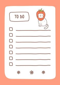 a notepad with a drawing of a cat and a strawberry on the top that says to do