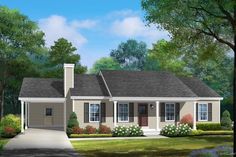 this is a computer rendering of the front elevation of these house plans for small homes