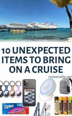 an advertisement for the cruise ship with items to bring on board and other things in it