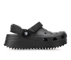 Lightweight Croslite™ foam construction, Features multiple adjustable Velcro straps for a secure fit, Approx. 1 1/2 inch wedge heel height, Approx. 1 1/4 inch platform height, Classic round toe with Roomy Fit, Molded footbed with Iconic Crocs Comfort™,Durable rubber outsole with traction design, Customize with Jibbitz™ charms for a personalized look, Look for more Crocs™ and Jibbitz™ style options in store, Crocs™ branding details | Adults' Crocs Classic Hiker Clogs Sandals in Black Size Men's 9 Crocs Outfit Men, Heel Crocs, Crocs Aesthetic, Crocs Ideas, Clogs Sandals, Platform Crocs, Black Crocs, Crocs Fashion, Dream Bags