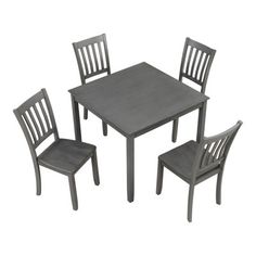 the table and chairs are made from wood with grey painted finish on each side, while the