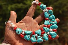 Natural Raw Turquoise, Coral and Pearl gemstone necklace, handmade necklace, Statement necklace, sterling boho necklace, gift for her. stone color - Green, red, white stone name -   Raw Turquoise, Coral and Pearl metal plating - silver oxidized material - brass benefit :Raw Turquoise can help promote leadership, rebirth, love, and music. 💎To receive the benefits of the crystal, you can hold in your hands during meditation, place around your home, alter space, or other surroundings, wear it as j Artisan Turquoise Necklace With Stones As Gift, Artisan Turquoise Stones Necklace For Gift, Southwestern Style Necklace With Stones As Gift, Southwestern Style Necklaces With Stones As Gift, Southwestern Style Stone Necklaces As Gift, Southwestern Style Stone Necklaces For Gifts, Bohemian Turquoise Necklace With Stones As A Gift, Southwestern Turquoise Necklace With Natural Stones For Gift, Southwestern Turquoise Necklace With Natural Stones