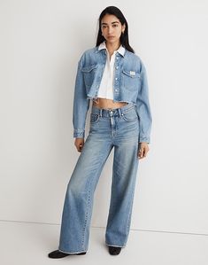 Sites-madewellUS-Site Slouchy Shirt, Madewell Shirts, Crop Jean Jacket, Flared Sleeves Top, Popover Shirt, Madewell Denim, Crop Shirt, Shirt Color, Shirt Jacket