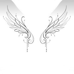 two black and white angel wings with swirls on them, against a white background