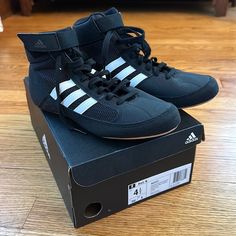 Kid’s Adidas Hvc Wrestling Shoes; New In Box; Black And White; Wrestling Shoes Outfit, Adidas Wrestling Shoes, All Black Adidas, Adidas Kids Shoes, Adidas Star Wars, Adidas Star, Adidas White Sneakers, Wrestling Gear, Sports Outfits