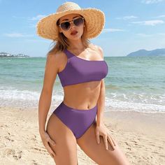 ONE SHOULDER BIKINI Violet Purple Two-piece Minimal Bikini Womens Swimwear for Beach Vacation Pool Party - Etsy Purple Two Piece, Womens Swimsuit, Nice Hair, Resort Vacation, Vacation Cruise, 2 Piece Swimsuits, Instagram Frame, Violet Purple, Vacation Resorts