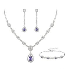 PRICES MAY VARY. Gorgeous Cubic Zirconia wedding jewelry set for bridesmaid or bride. It features sparkly CZs which will make a timeless accessory to any jewelry collection. This wedding necklace earring set can be worn with classy casual or formal attire. It will be an ideal gift for your bride, bridesmaids, best friends, grandma, sister, wife, fiancee, daughter, mother, your special someone, or just yourself. Necklace Chain Length: 54.5cm(21.4"), Attachment Size: 16cm(6.3")by3.6cm(1.4"), Brace Mother Of The Bride Jewelry, September Birthstone Necklace, Ball Party, Bridal Jewelry Set, Gift For Mothers Day, 2 Earrings, Daughter Mother, Sister Wife, Necklace Chain Lengths