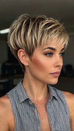 #Over50Hair #GreyHairDontCare #SilverSisters #MatureHair #AgelessHair #ChicAndGrey #HairOver60 #ShortHairOver50 #SilverHairStyle #SeniorStyle #ClassicHair #GlamOver50 #GrayHairGoals #MatureAndBeautiful #HairForOlderWomen Short Layered Haircuts For Women, Choppy Pixie, Short Spiky Haircuts, Short Hair Back, Layered Haircuts For Women, Short Spiked Hair, Funky Short Hair, Short Hair Images