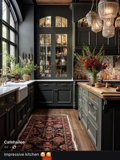 Light Academia Kitchen, Kitchen 2024, Dark Kitchen, Farmhouse Kitchen Design, Grey Kitchen Cabinets, Kitchen Inspiration Design, Grey Kitchen