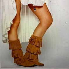 Womens Minnetonka Tall Fringe Boots Classic Soft And Comfy Size 6 3 Layers Of Fringe Never Worn Outside/Like New Tan Color See All Pictures For Condition And Measurements #Wo6 Minnetonka Fringe Boots, Tan Suede Boots, Minnetonka Moccasins, Boho Boots, Fringe Boots, Tan Suede, Tan Color, Suede Boots, Moccasins